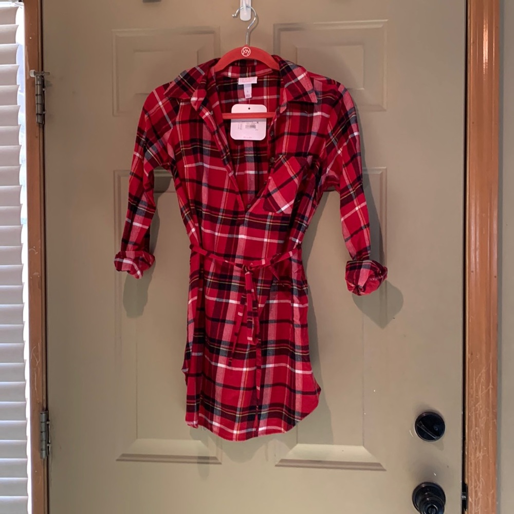 Flannel Buffalo checkered tunic top - MATERNITY